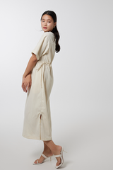 Xandra Drawstring Dress in Eggshell