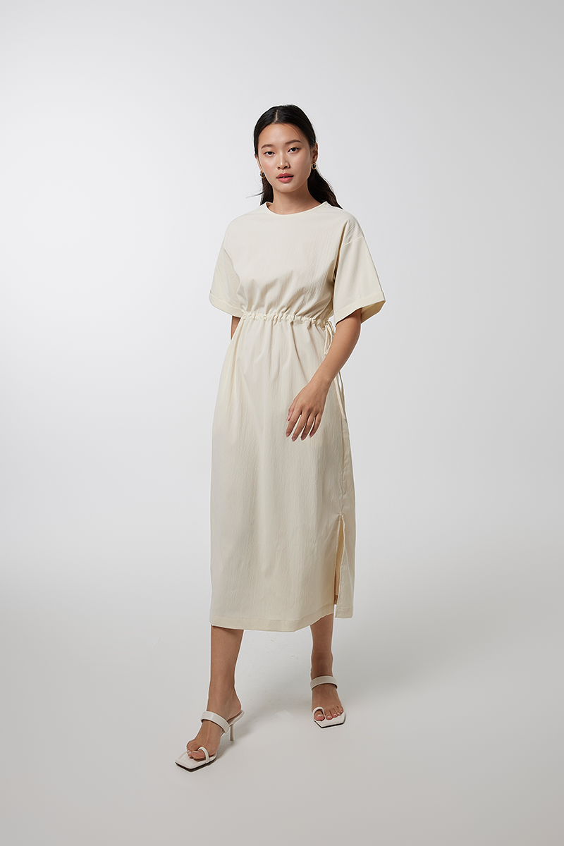 Xandra Drawstring Dress in Eggshell