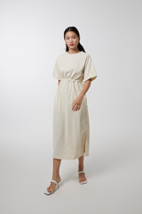 Xandra Drawstring Dress in Eggshell