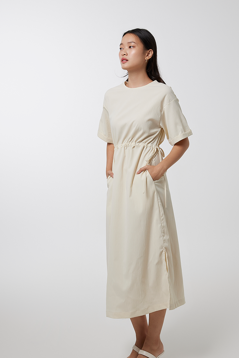 Xandra Drawstring Dress in Eggshell