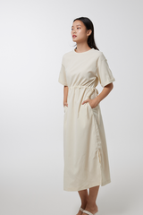 Xandra Drawstring Dress in Eggshell