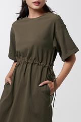 Xandra Drawstring Dress in Olive