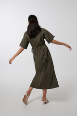 Xandra Drawstring Dress in Olive