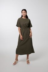 Xandra Drawstring Dress in Olive