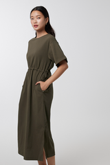 Xandra Drawstring Dress in Olive