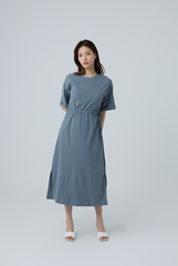 Xandra Drawstring Dress in Slate Blue