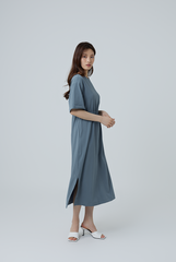 Xandra Drawstring Dress in Slate Blue