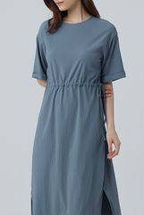 Xandra Drawstring Dress in Slate Blue