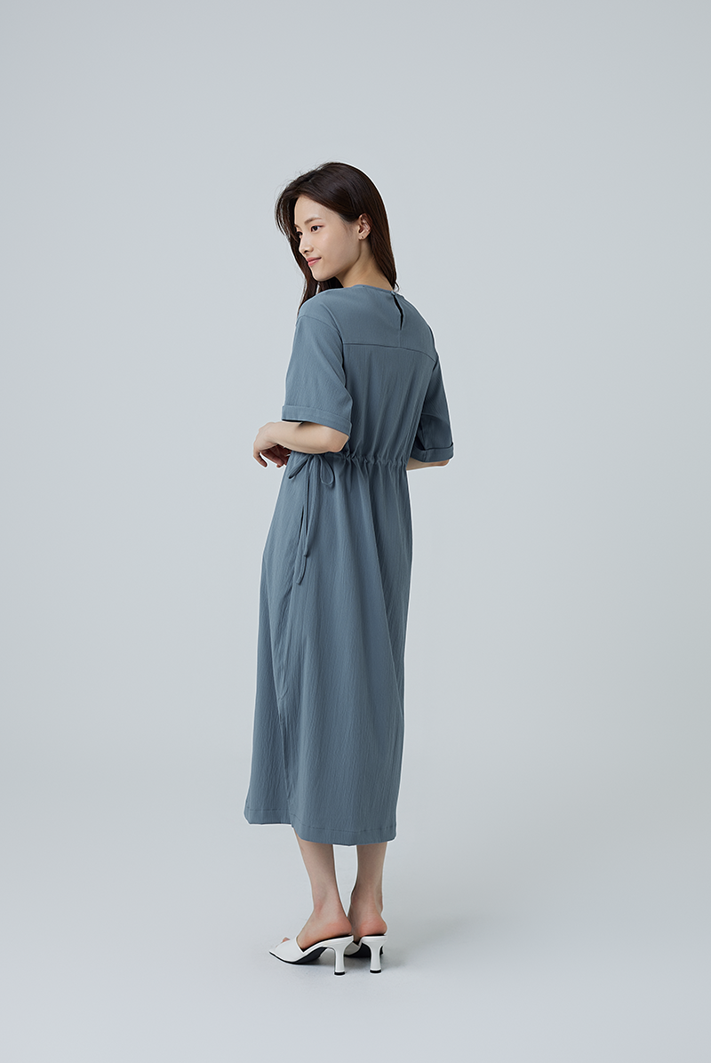 Xandra Drawstring Dress in Slate Blue