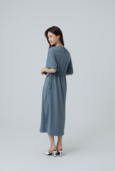 Xandra Drawstring Dress in Slate Blue
