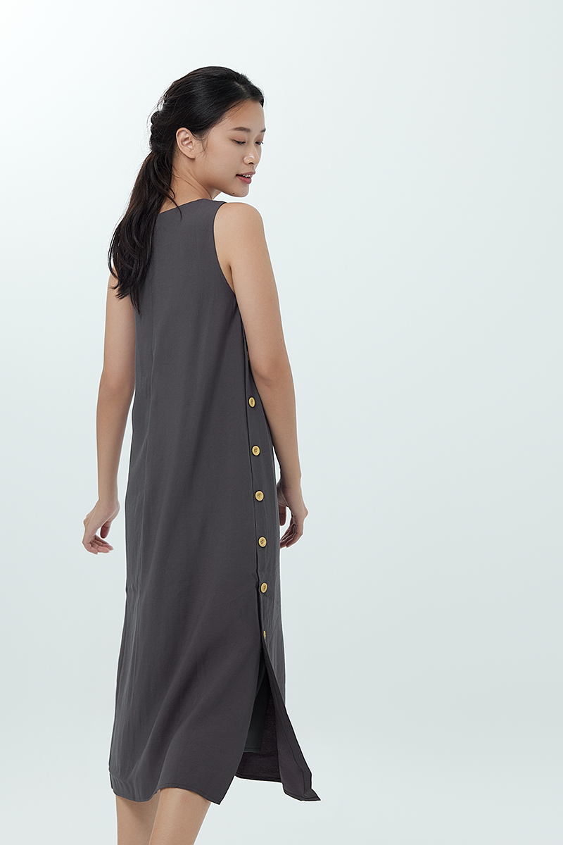 Fawne A-line Midi Dress in Charcoal