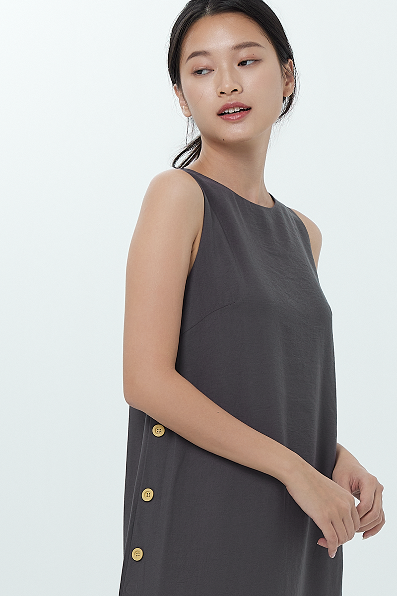 Fawne A-line Midi Dress in Charcoal