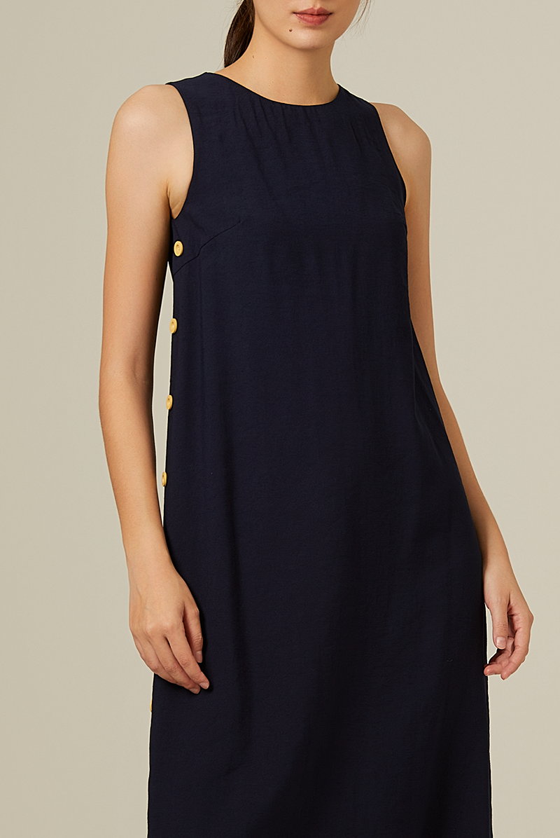 Fawne A-line Midi Dress in Navy Blue