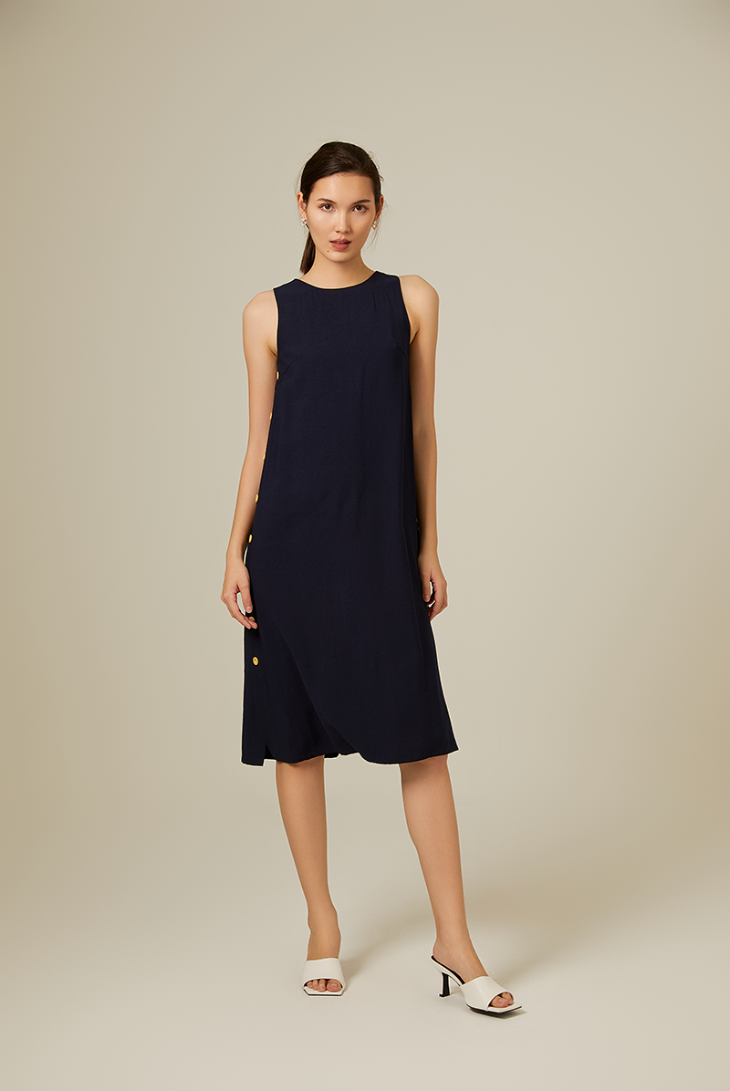 Fawne A-line Midi Dress in Navy Blue