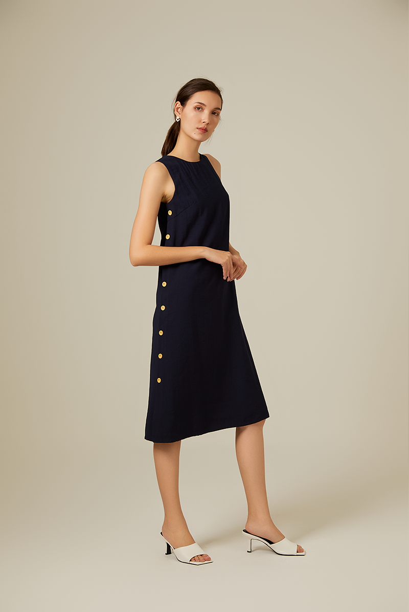 Fawne A-line Midi Dress in Navy Blue