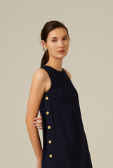 Fawne A-line Midi Dress in Navy Blue