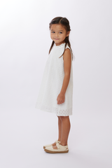 KIDS Salem Eyelet Mock Neck Dress in White