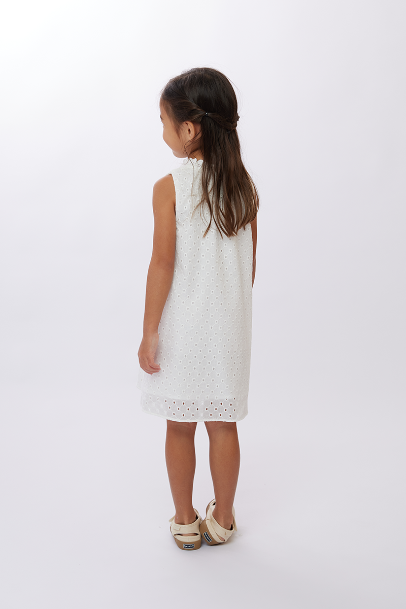 KIDS Salem Eyelet Mock Neck Dress in White
