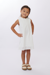 KIDS Salem Eyelet Mock Neck Dress in White