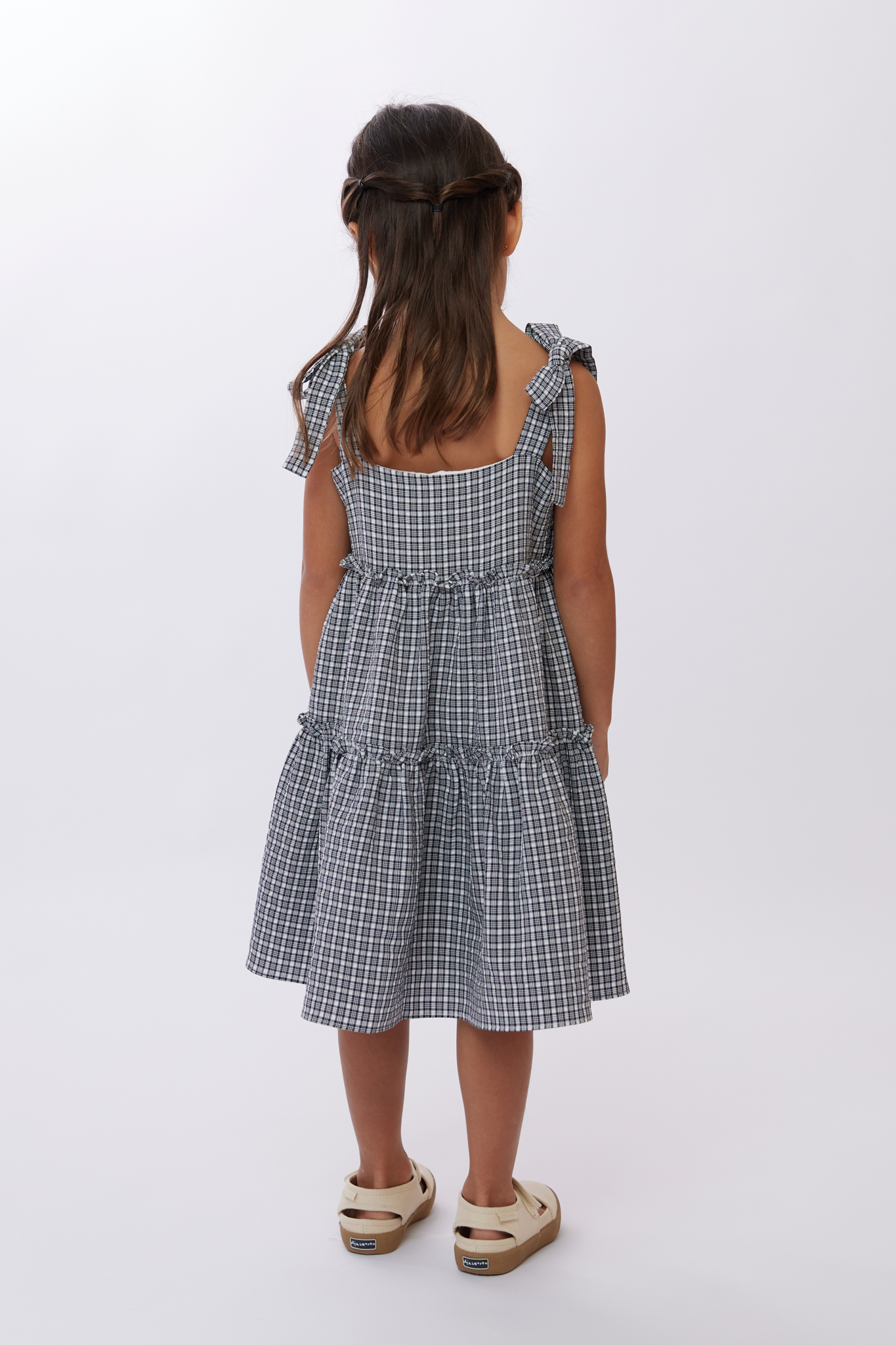 KIDS Kristy Checkered Midi Dress in Navy Blue