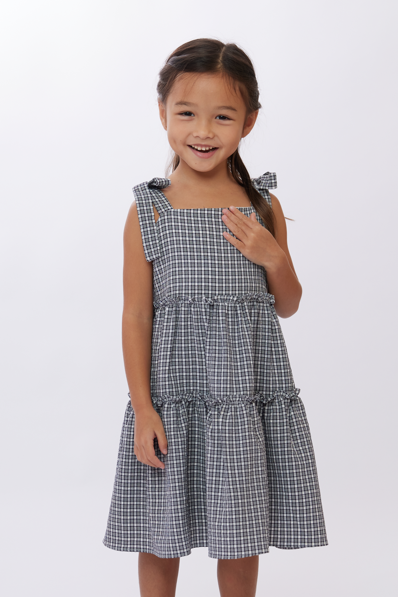 KIDS Kristy Checkered Midi Dress in Navy Blue