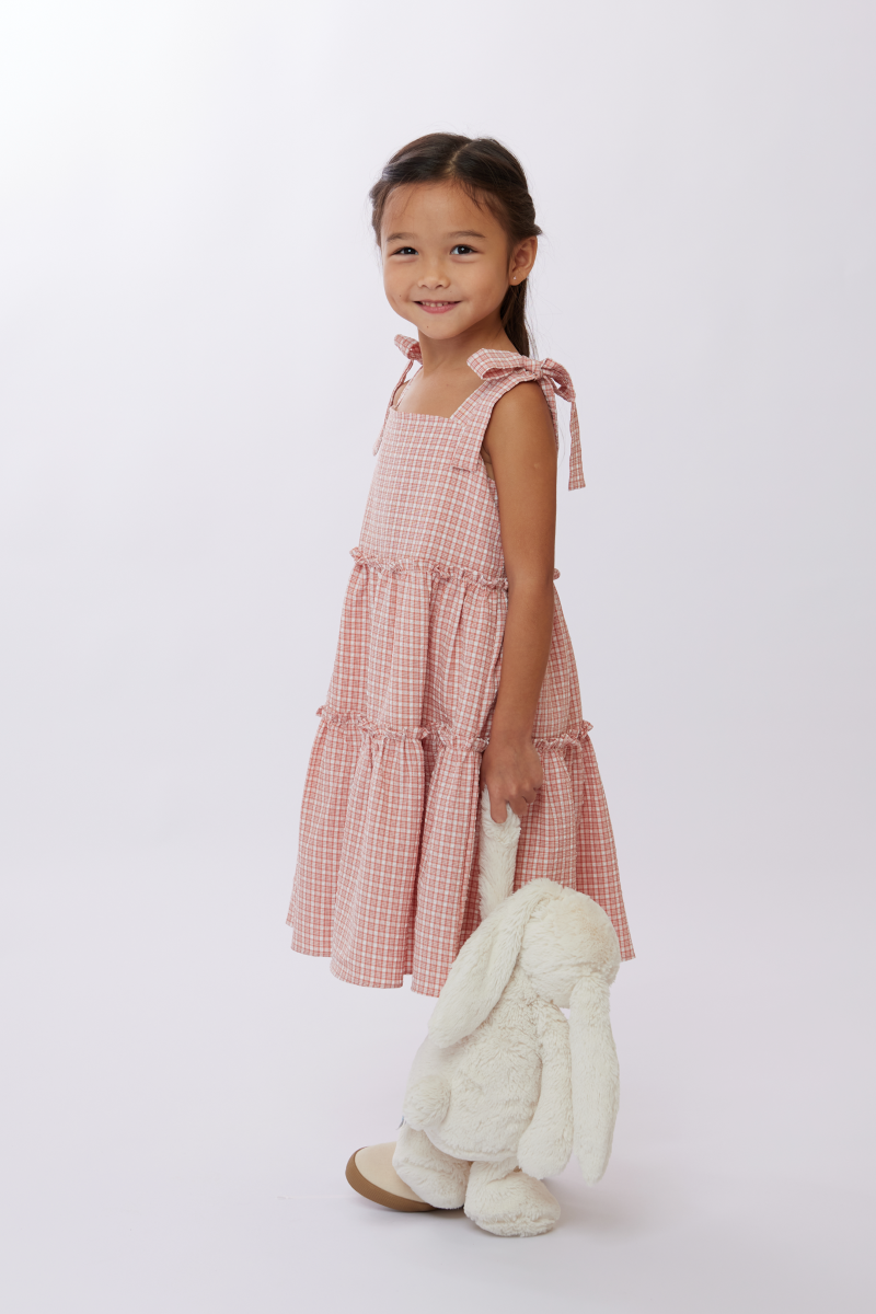 KIDS Kristy Checkered Midi Dress in Rose