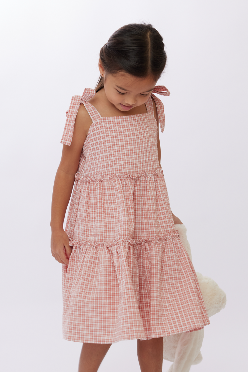 KIDS Kristy Checkered Midi Dress in Rose