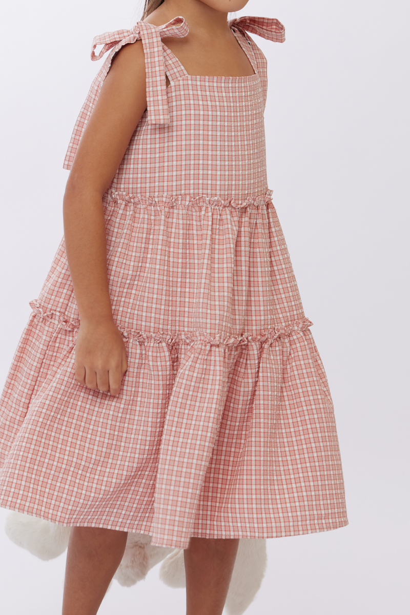 KIDS Kristy Checkered Midi Dress in Rose