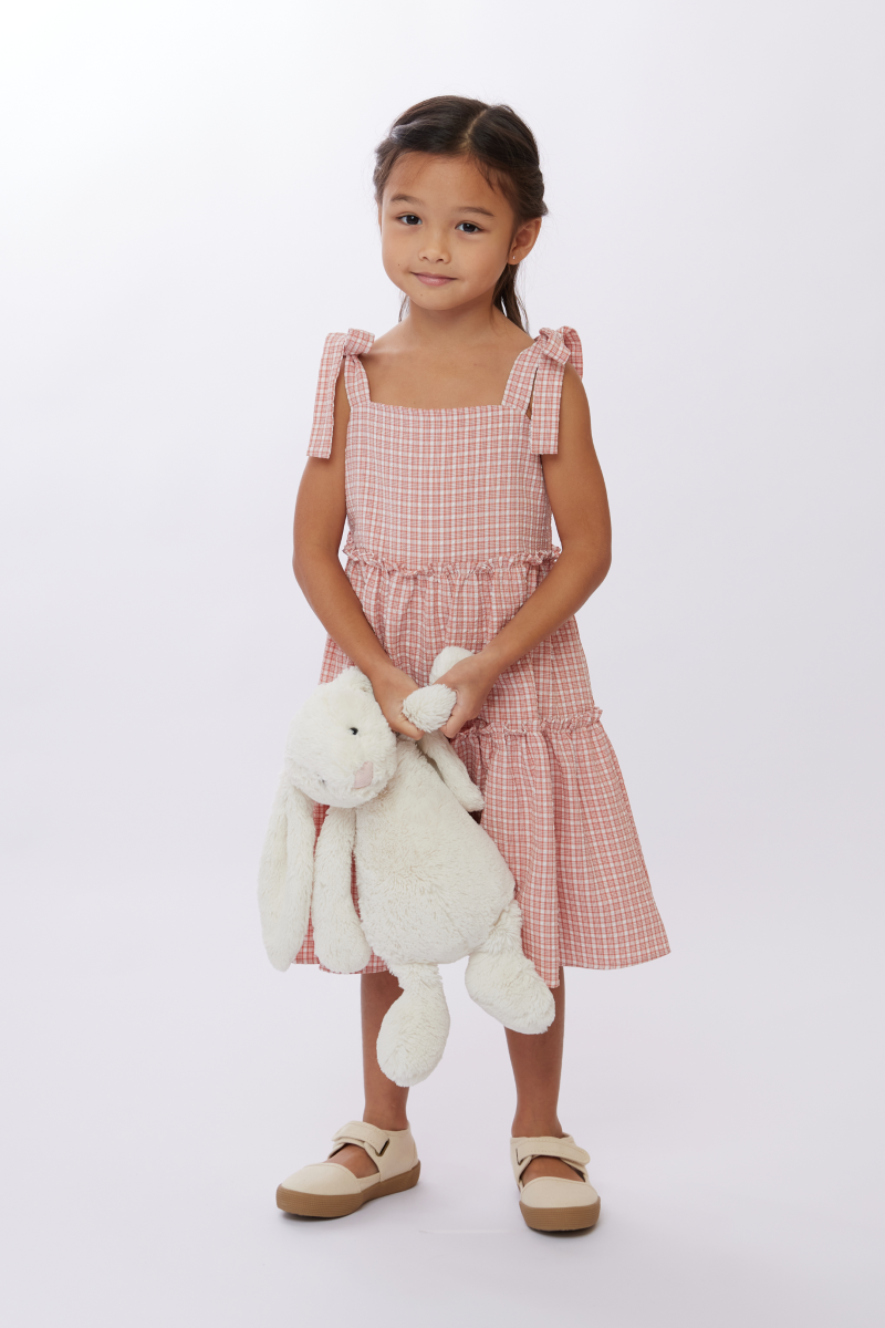 KIDS Kristy Checkered Midi Dress in Rose
