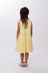 KIDS Audrey Ruffle Tiered Dress in Butter
