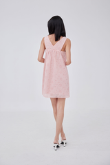 Lainey V-Back Floral Eyelet Dress in Pink