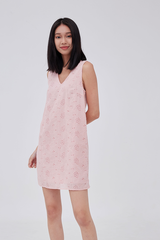 Lainey V-Back Floral Eyelet Dress in Pink