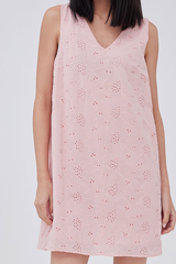 Lainey V-Back Floral Eyelet Dress in Pink
