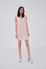 Lainey V-Back Floral Eyelet Dress in Pink