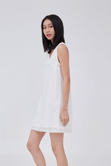 Lainey V-Back Floral Eyelet Dress in White