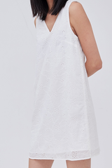 Lainey V-Back Floral Eyelet Dress in White