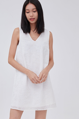 Lainey V-Back Floral Eyelet Dress in White