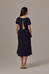 Savona Open Back Midi Dress in Navy Blue