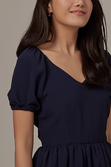 Savona Open Back Midi Dress in Navy Blue