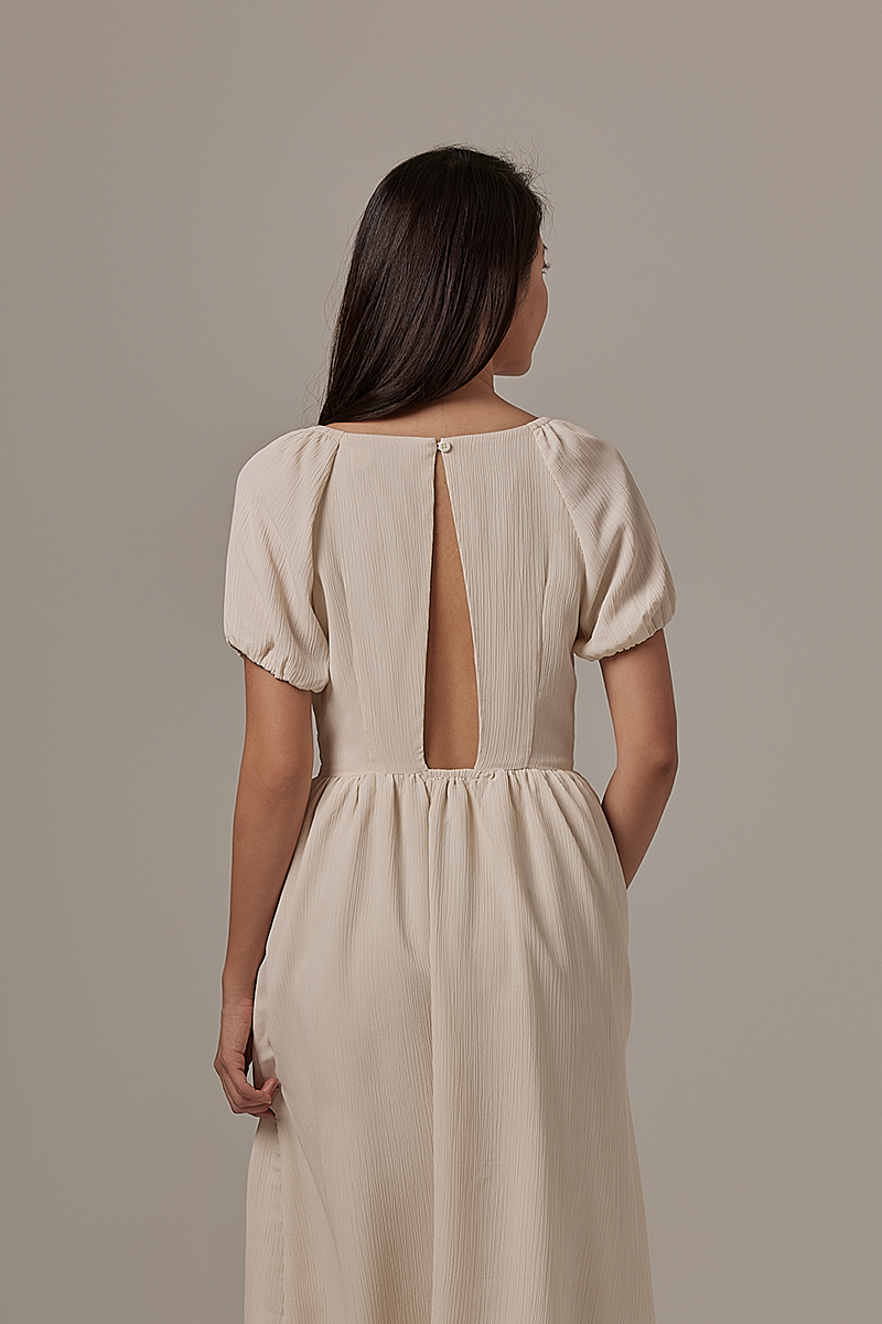 Savona Open Back Midi Dress in Sand