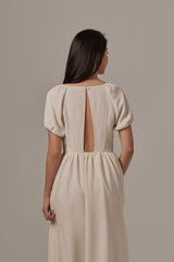 Savona Open Back Midi Dress in Sand