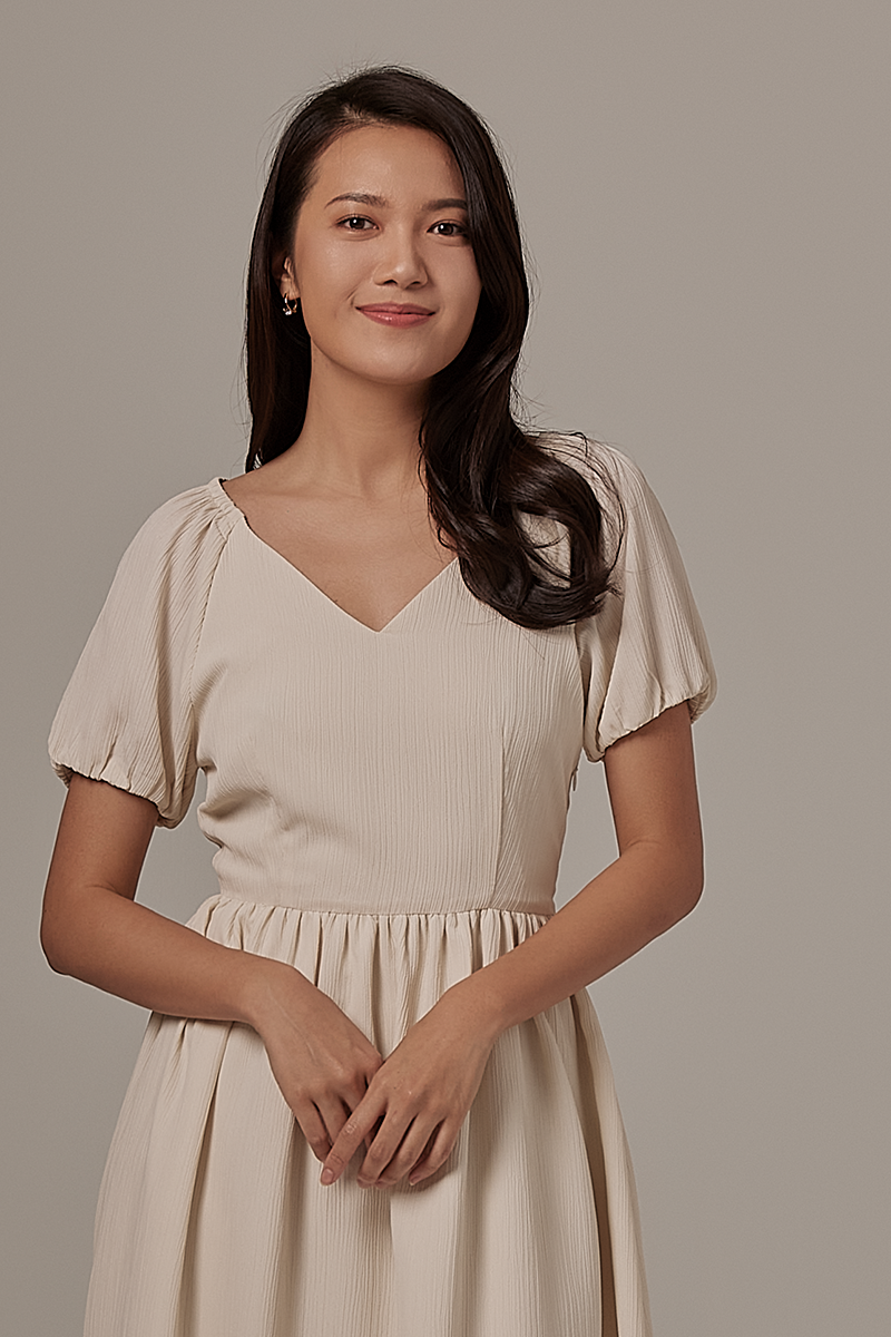Savona Open Back Midi Dress in Sand