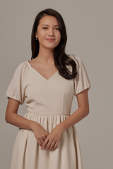 Savona Open Back Midi Dress in Sand