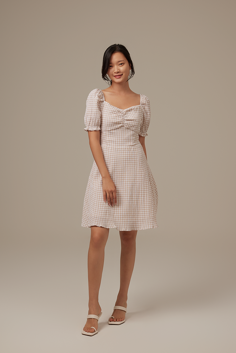 Juleen Checkered Dress in Sand
