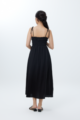 Fumiko Ruched Midi Dress in Black