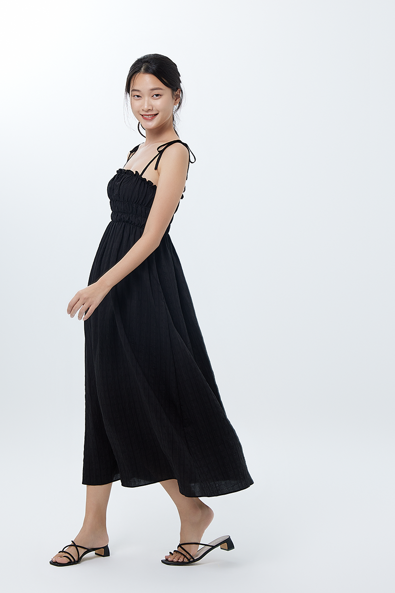 Fumiko Ruched Midi Dress in Black