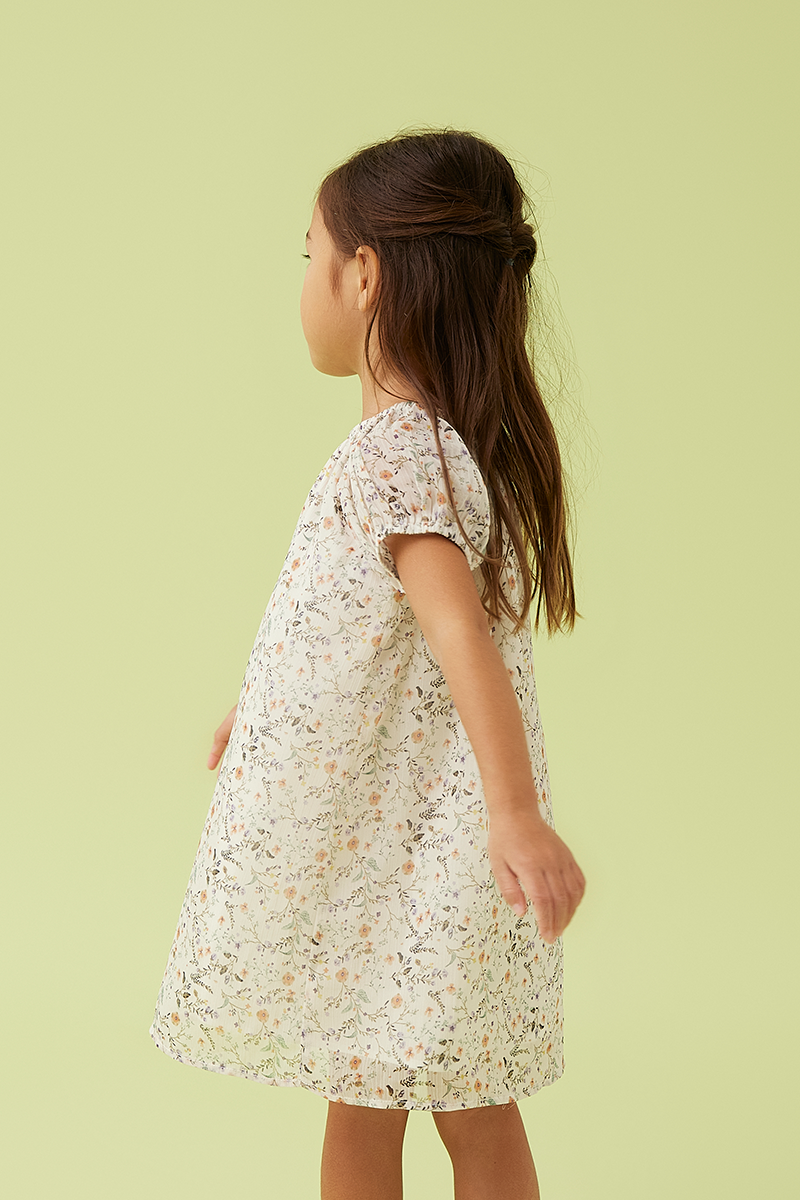 KIDS Natalie Floral Puff Sleeve Dress in White