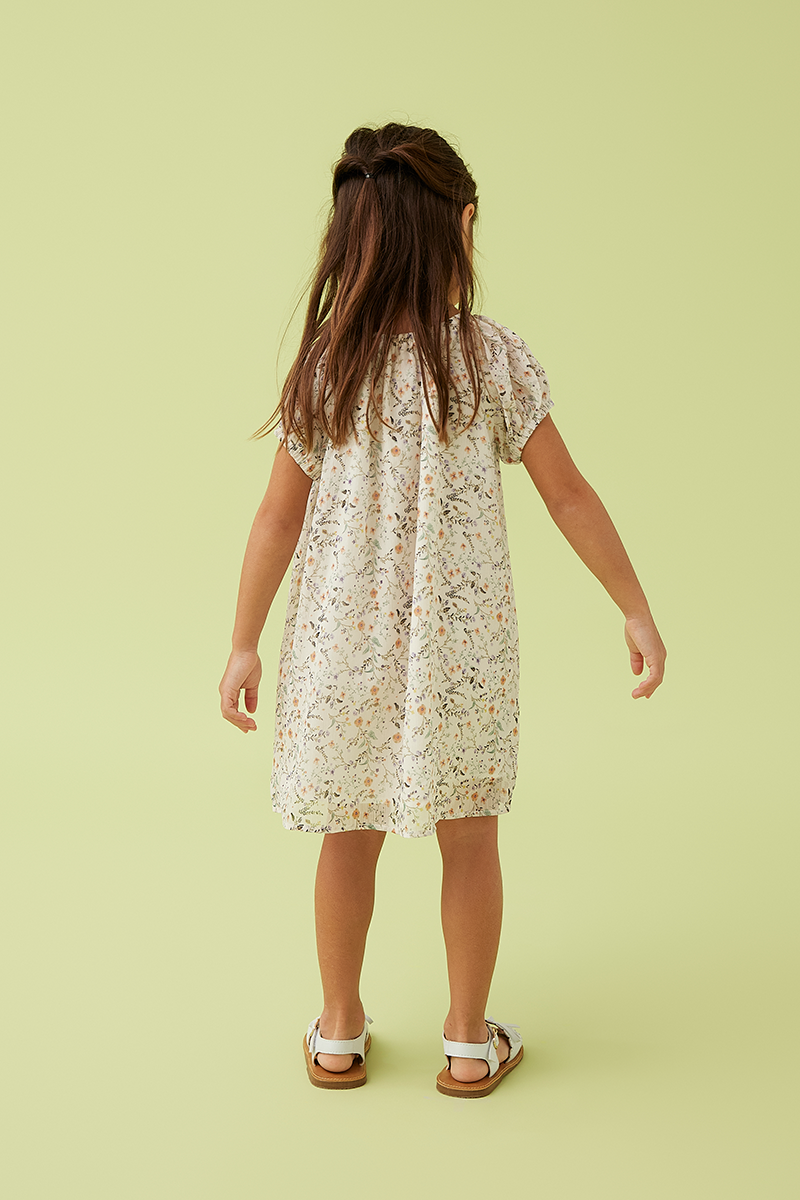 KIDS Natalie Floral Puff Sleeve Dress in White