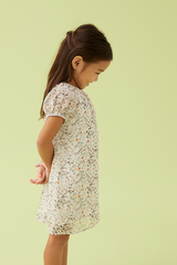 KIDS Natalie Floral Puff Sleeve Dress in White