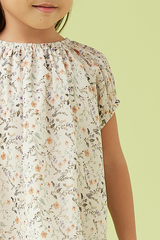 KIDS Natalie Floral Puff Sleeve Dress in White